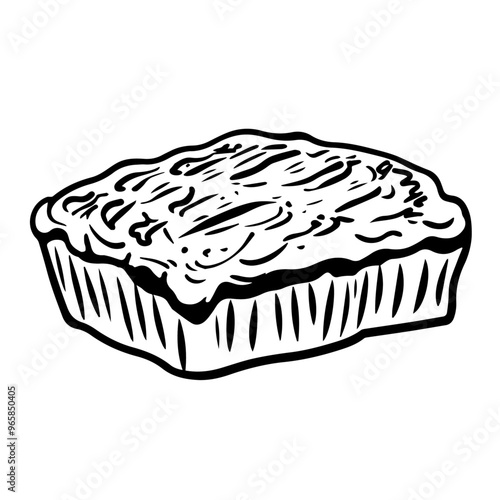 Meatloaf with Gravy – Black Outline Vector Illustration for Family Dinner Menus
