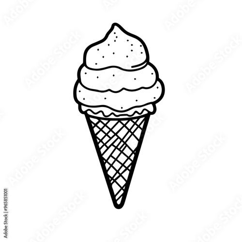 Scoop of Gelato in a Cone – Black Outline Vector Illustration Best Suited for Ice Cream Shop Branding and Dessert Menus