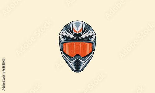 Motorcycle helmet vector with orange visor, sharp design, bold look.