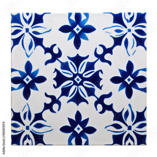 Elegant ceramic tile design featuring floral patterns in blue and white, perfect for home decor or architectural projects. photo