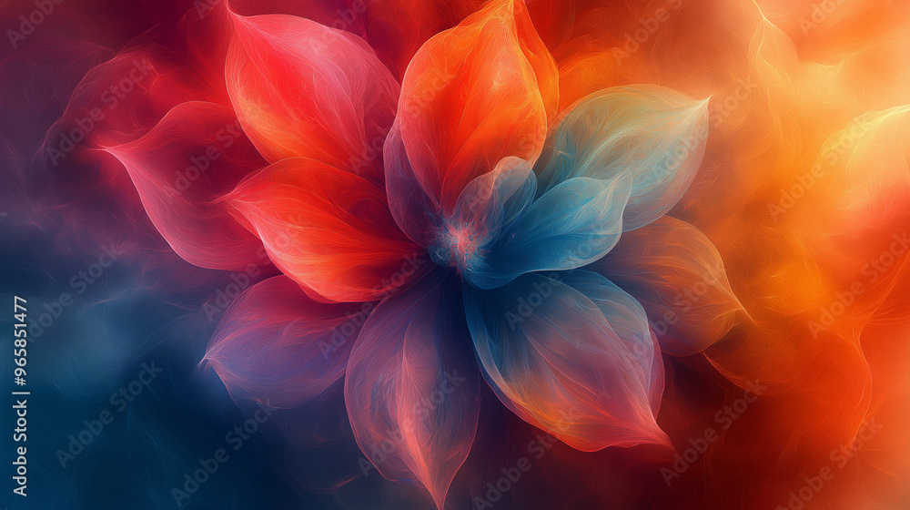 A colorful flower with red, blue, and yellow petals A colorful flower with red, blue, and yellow petals