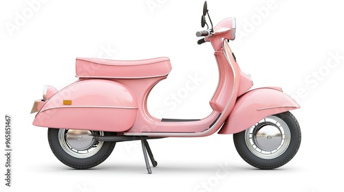 Pink scooter with a vintage design, isolated on white.