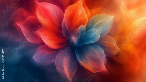 A colorful flower with red, blue, and yellow petals