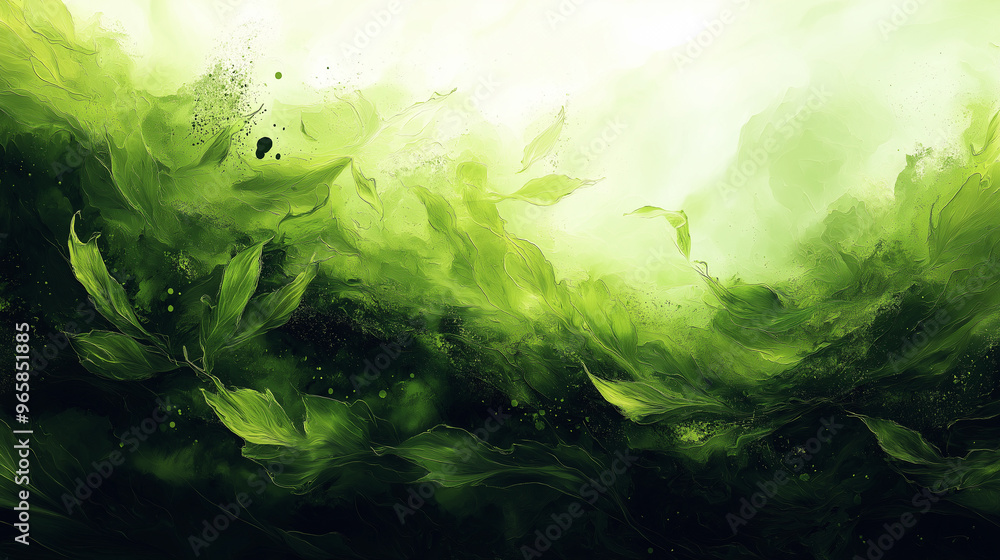 Fototapeta premium A green leafy forest with a splash of green paint