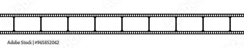 Blank horizontal film strip. Movie or photo camera tape template isolated on white background. Storyboard layout. Vintage frame for photographies collage. Vector graphic illustration.