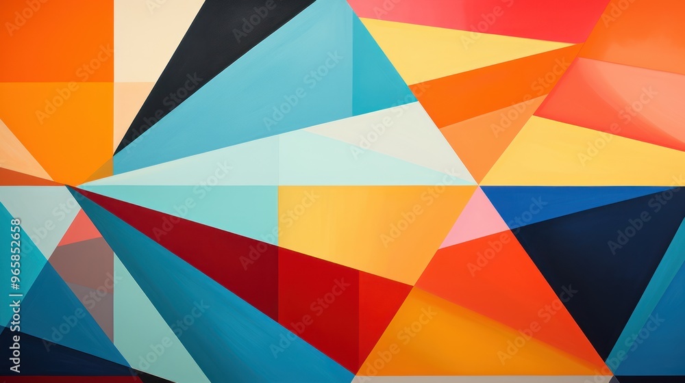 Vibrant Geometric Abstract Art. Colorful Triangles and Polygons on Canvas Vibrant Geometric Abstract Art. Colorful Triangles and Polygons on Canvas