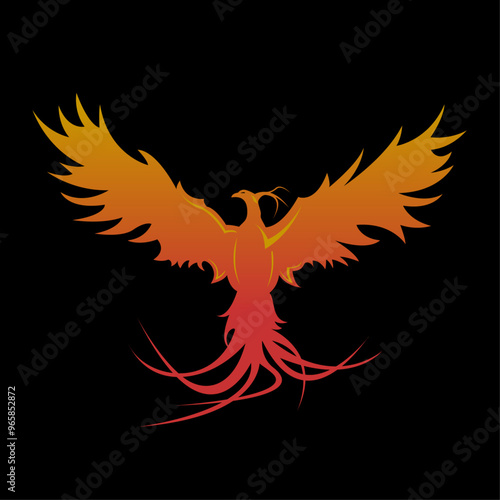Logo Oiseau de feu, phénix, prenant son envol