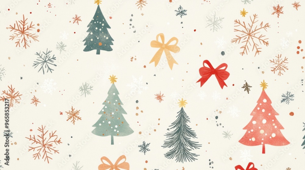 A light, fresh-colored Christmas wrapping paper design with small Christmas trees, A light, fresh-colored Christmas wrapping paper design with small Christmas trees,