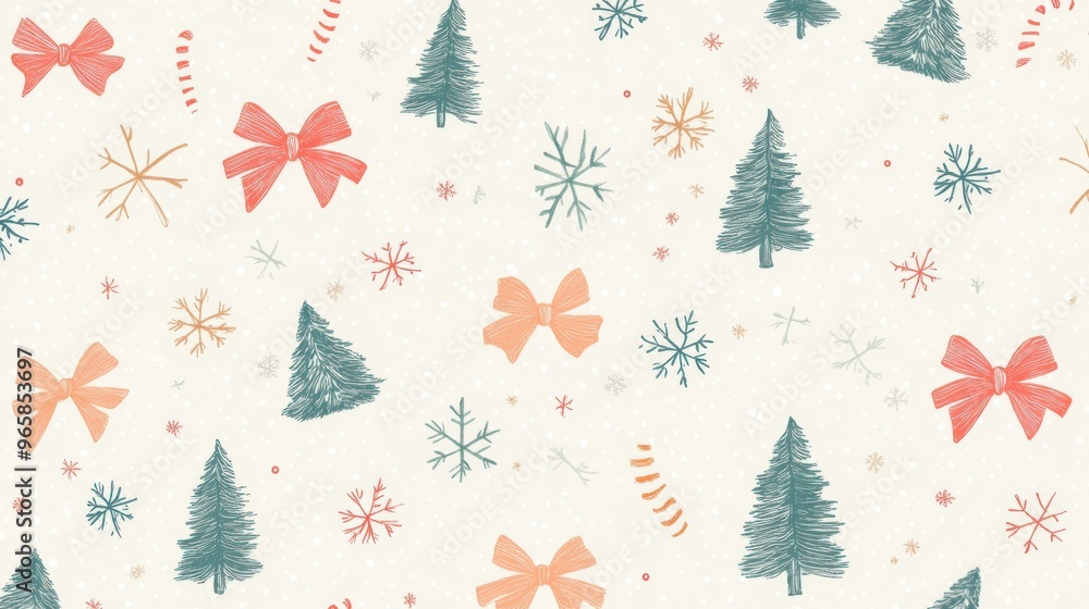 A light, fresh-colored Christmas wrapping paper design with small Christmas trees, A light, fresh-colored Christmas wrapping paper design with small Christmas trees,