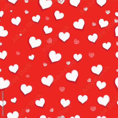 A seamless pattern with voluminous white hearts on a bright red background, perfect for creating a romantic atmosphere. A great choice for gift wrapping, cards or textiles, this design radiates love.