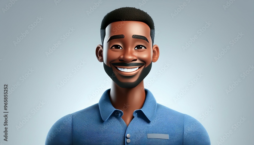Smiling 3D Cartoon Character Man in Blue Shirt Portrait - Friendly Adult Male with Happy Expression on Light Background for People and Feelings Concepts Smiling 3D Cartoon Character Man in Blue Shirt Portrait - Friendly Adult Male with Happy Expression on Light Background for People and Feelings Concepts