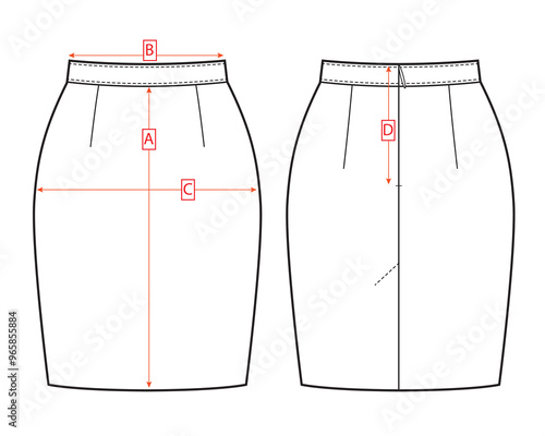 Business skirt size chart. Clothing measurements.
