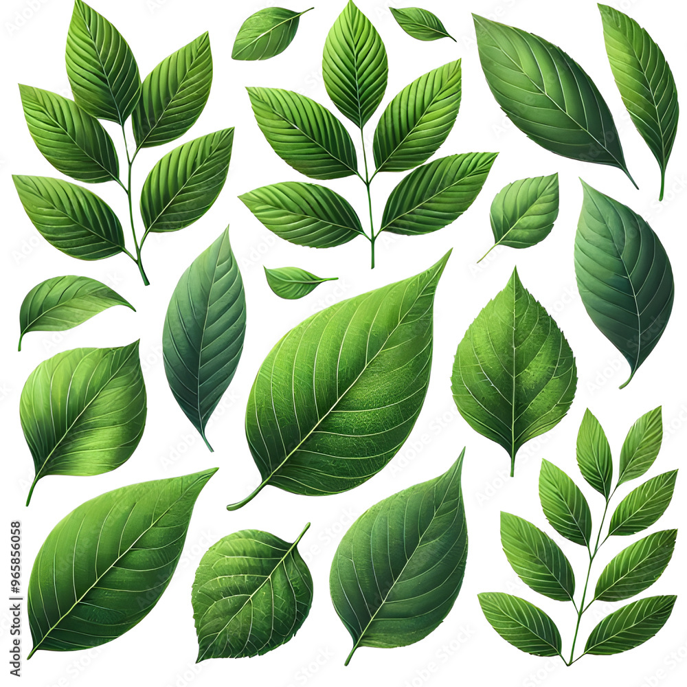 Fototapeta premium Set of green leaves, isolated on white background