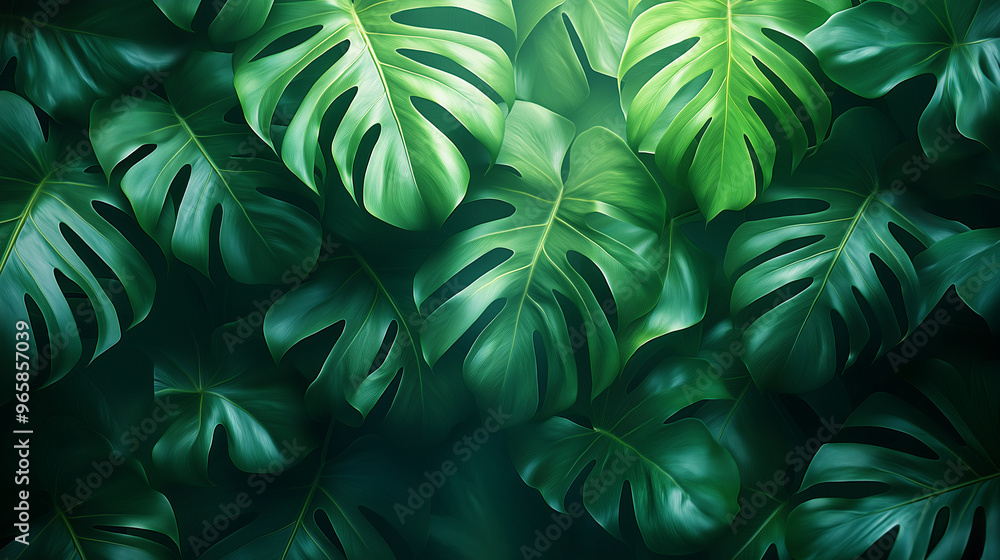 A lush green plant with large leaves and a dark background A lush green plant with large leaves and a dark background