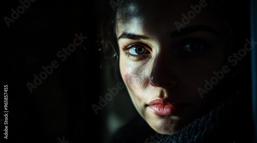 Woman in a dark room, her face barely visible, a small smile suggesting she knows more than she letting on