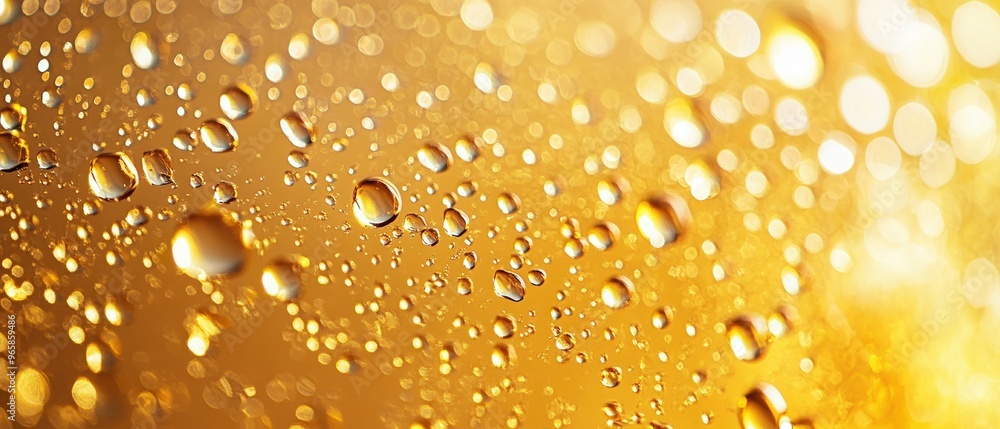 Water or beer condensation droplets on yellow glass background. Rain drops on window, abstract wet texture, cold juice or champagne alcohol beverage in wineglass, Realistic 3d vector illustration Water or beer condensation droplets on yellow glass background. Rain drops on window, abstract wet texture, cold juice or champagne alcohol beverage in wineglass, Realistic 3d vector illustration