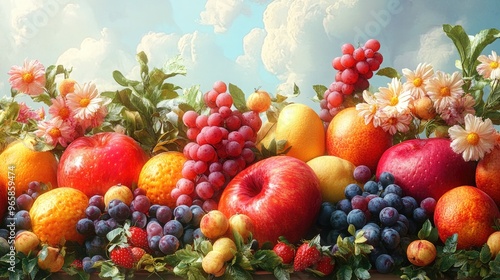 Fresh Fruit Arrangement on a Pastel Background: Perfect for Culinary Presentations and Healthy Lifestyle Promotions