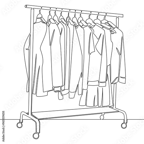 Continuous one single line drawing Clothes on a hanger in the store Clean clothes on a hanger - concept for laundry icon vector illustration concept