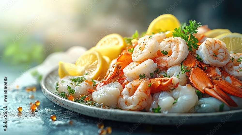 A Mouthwatering Fresh Seafood Platter with Lemon Wedges Perfect for Gourmet Dining and Celebrations A Mouthwatering Fresh Seafood Platter with Lemon Wedges Perfect for Gourmet Dining and Celebrations