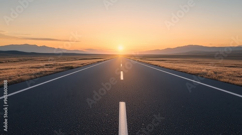 Endless road bathed in warm sunset light, illustrating the perseverance required for long-term business success, journey