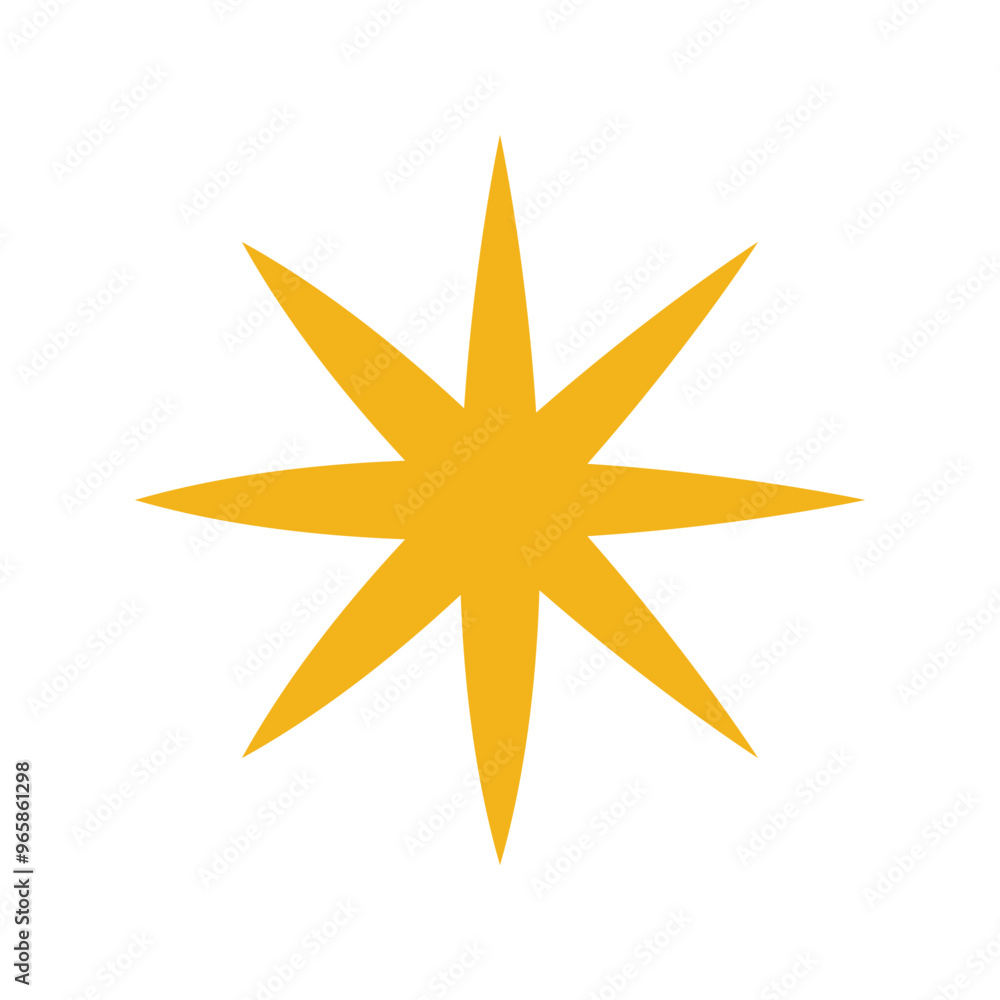 Fototapeta premium Yellow light burst star vector. Sharp glowing flash effect icon isolated
