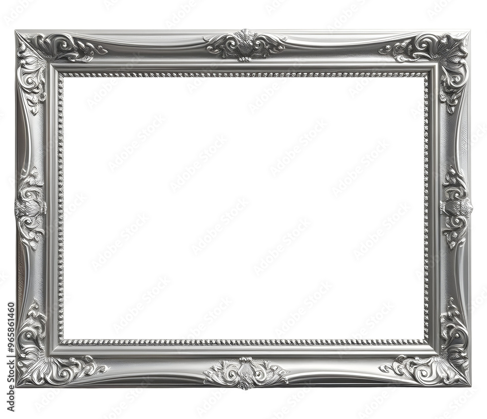 Vintage Silver frame isolated on transparent background
