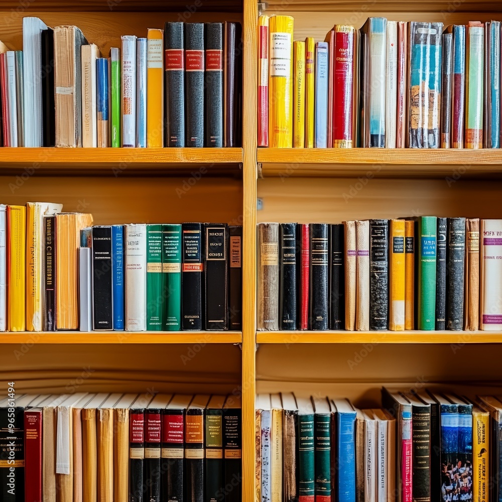 Wooden Bookshelf Filled With Books, Literature, Knowledge. Perfect For Education Background. Wooden Bookshelf Filled With Books, Literature, Knowledge. Perfect For Education Background.