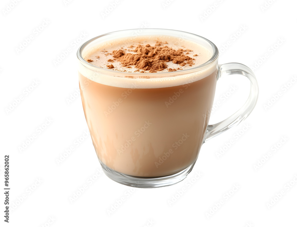 Cup of masala chai topped with ginger powder on transparent background for promoting cafes, menus, or recipe blogs, drink advertisements, or social media content. Masala, tea with milk and spices Cup of masala chai topped with ginger powder on transparent background for promoting cafes, menus, or recipe blogs, drink advertisements, or social media content. Masala, tea with milk and spices