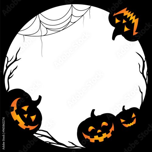 PrintHalloween black frame with pumpkins. Halloween banner background with Jack o lantern. Vector illustration. photo