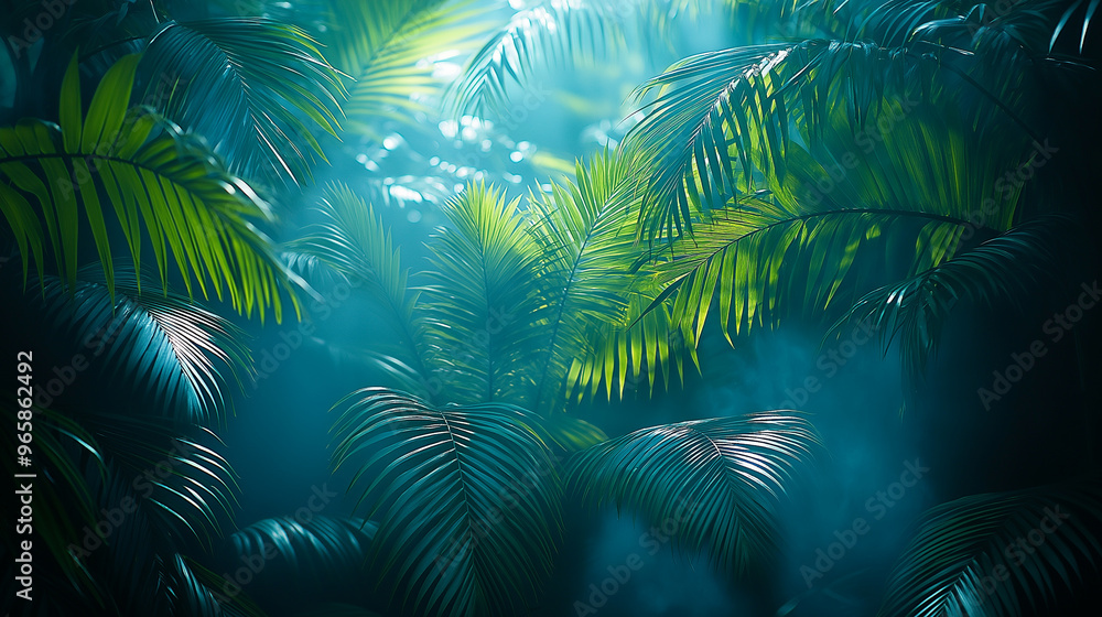 A lush green jungle with a blue sky in the background A lush green jungle with a blue sky in the background
