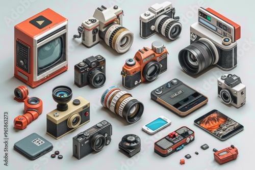 Elegant video icon set against plain white background, meticulously crafted to portray multimedia playback features with stylish contemporary design. Digital media concept