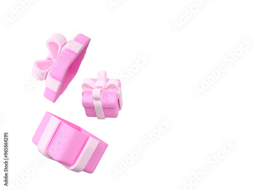 3d open gift box with flying pink box. Stock vector illustration on isolated background.	