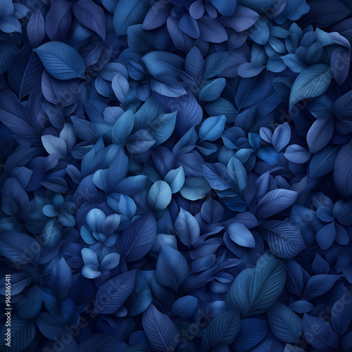 A blue background with many leaves of different sizes