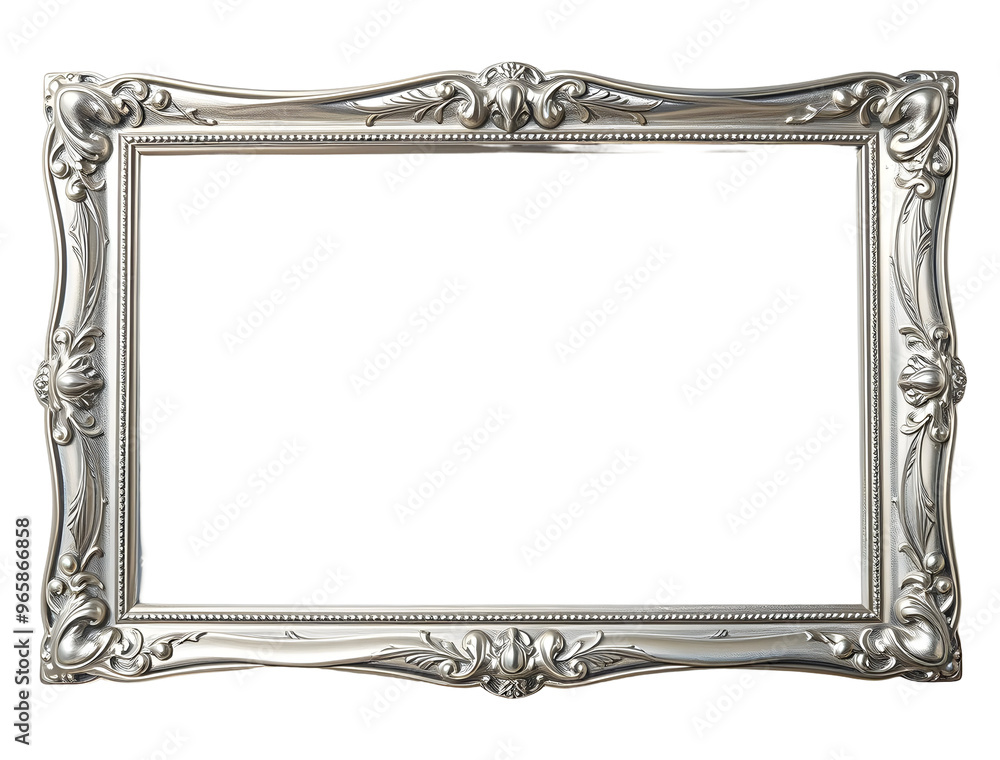 Silver frame with patterns isolated on transparent background