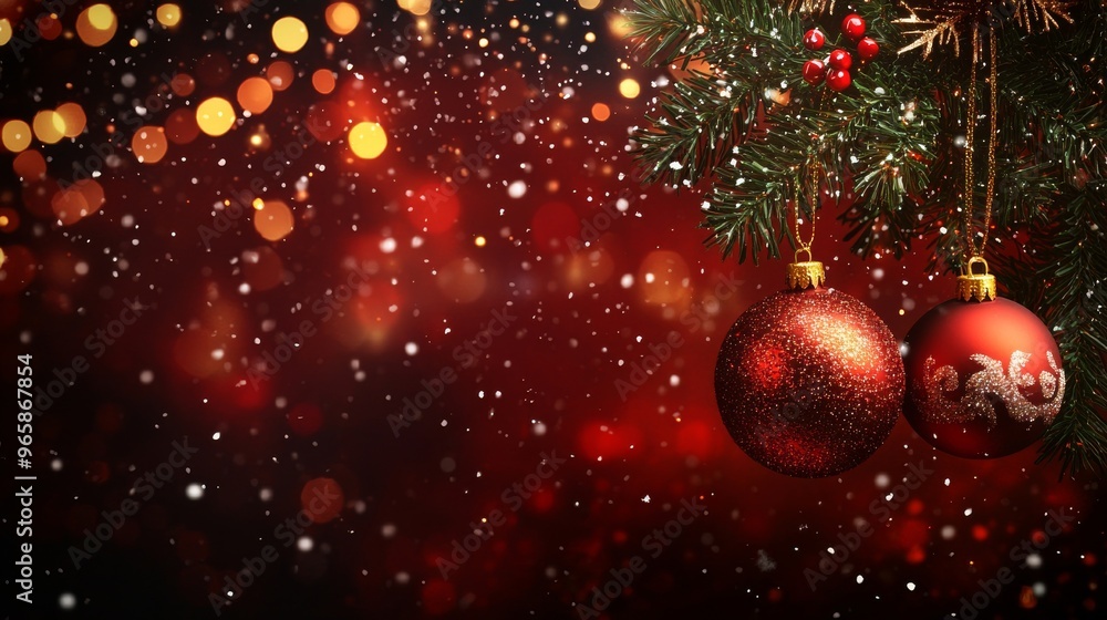 Abstract background of christmas ball with blurr snow and lighting, have space for overlay text - generate AI Abstract background of christmas ball with blurr snow and lighting, have space for overlay text - generate AI