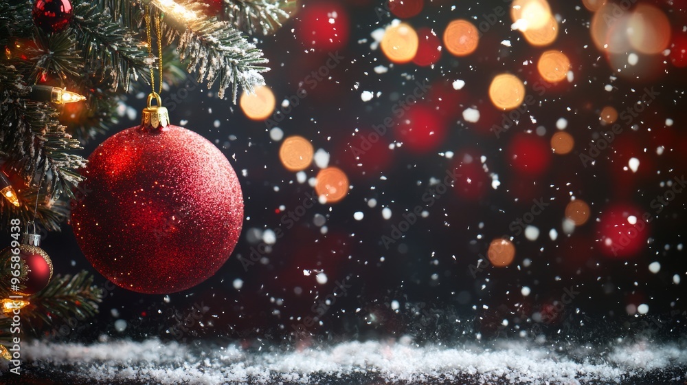 Abstract background of christmas ball with blurr snow and lighting, have space for overlay text - generate AI Abstract background of christmas ball with blurr snow and lighting, have space for overlay text - generate AI
