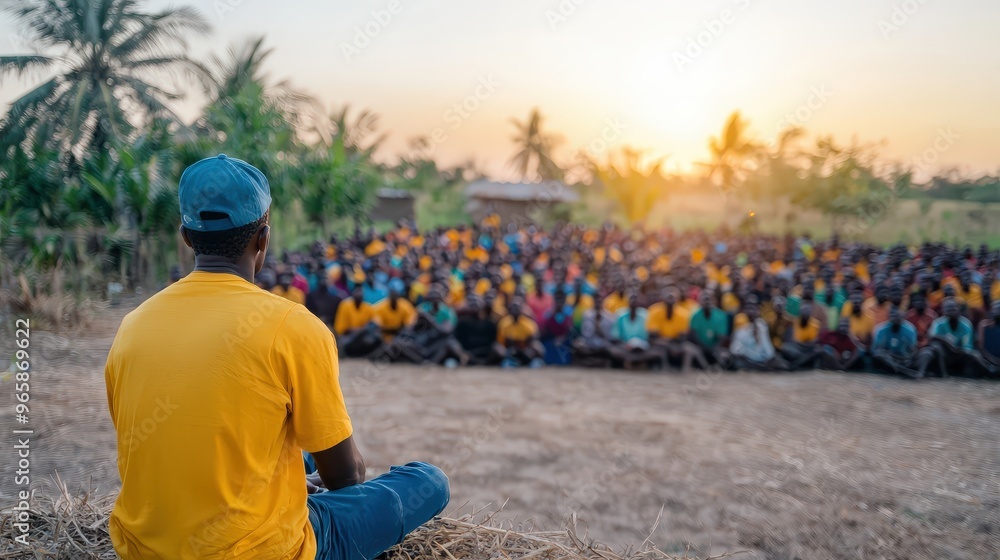 A community leader addressing a group symbolizing leadership in poverty eradication