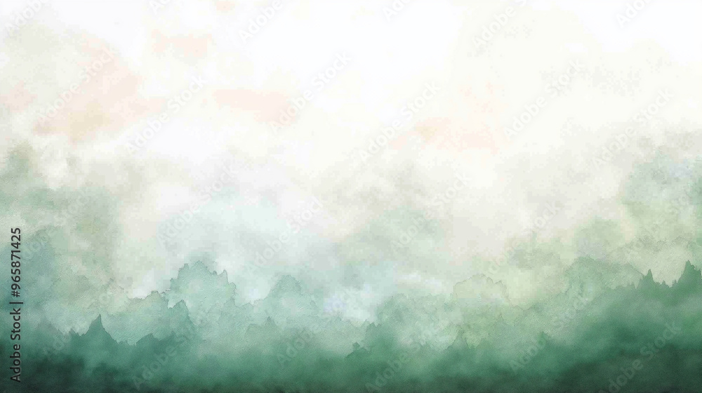 A painting of a forest with green trees and a blue sky A painting of a forest with green trees and a blue sky