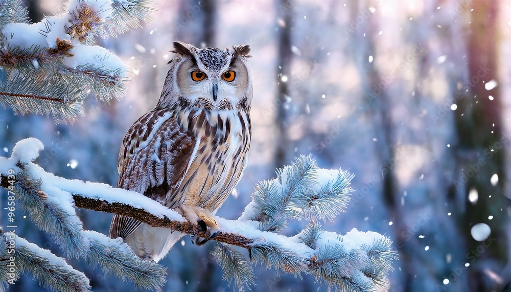 Winter Wonderland Owls-owls in a snowy, winter setting, perhaps perched on branches covered in snowflakes Winter Wonderland Owls-owls in a snowy, winter setting, perhaps perched on branches covered in snowflakes