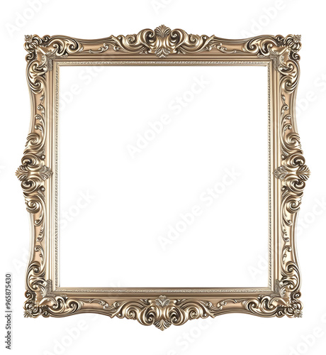 Silver frame with patterns isolated on transparent background