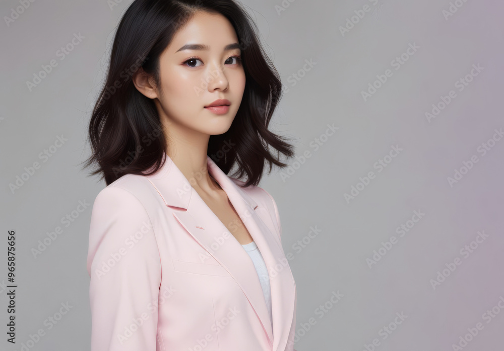 Portrait of a young Asian businesswoman in a pink business suit