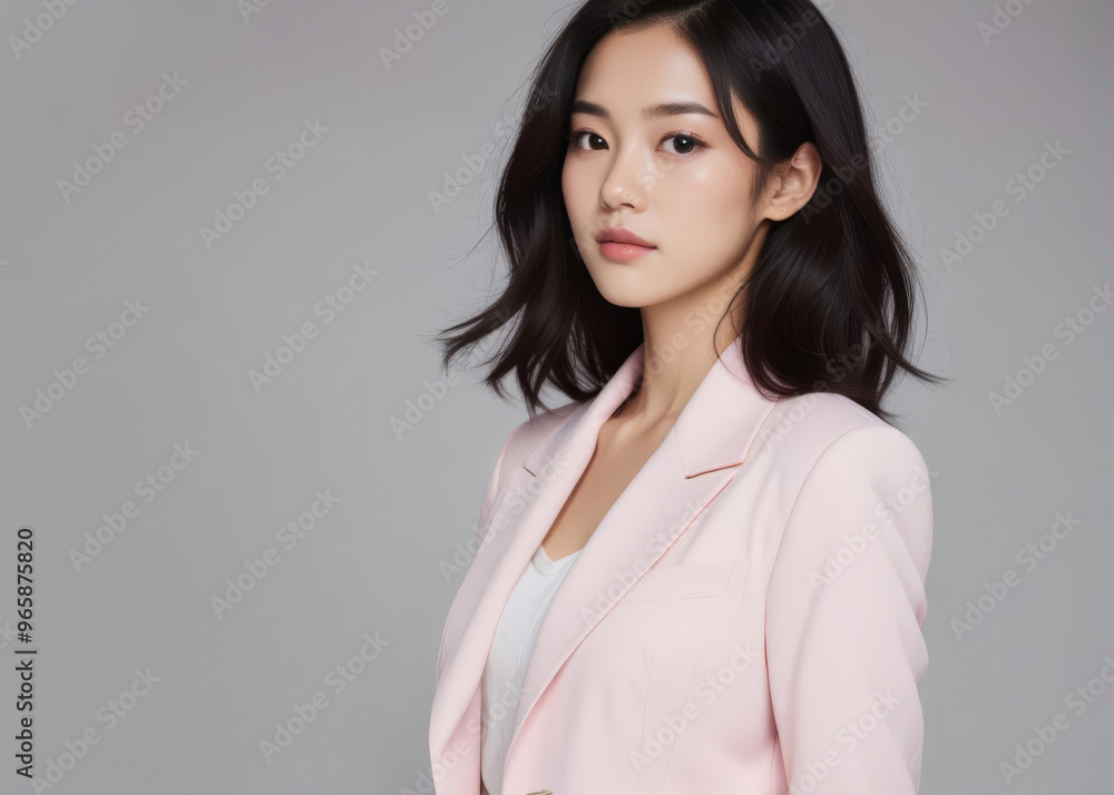 Portrait of a young Asian businesswoman in a pink business suit Portrait of a young Asian businesswoman in a pink business suit