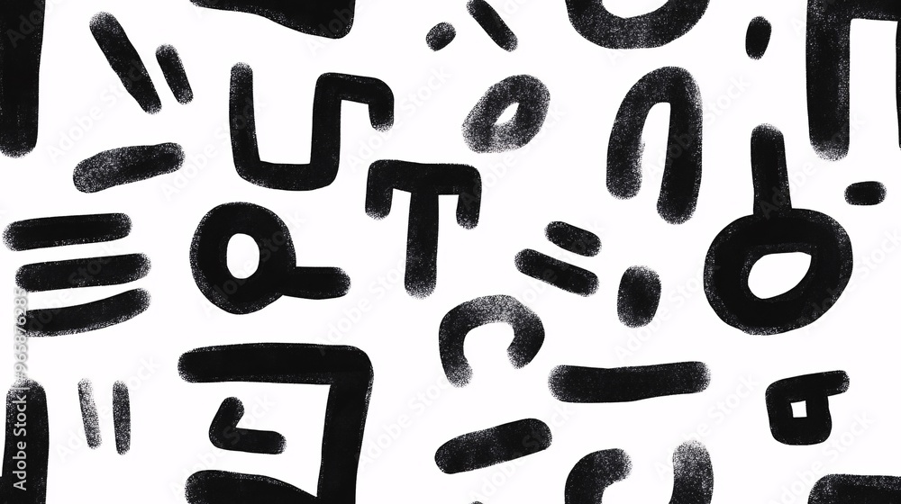 Black and White Abstract Shapes Seamless Pattern: A dynamic pattern of hand-drawn shapes and symbols in stark monochrome. Black and White Abstract Shapes Seamless Pattern: A dynamic pattern of hand-drawn shapes and symbols in stark monochrome.