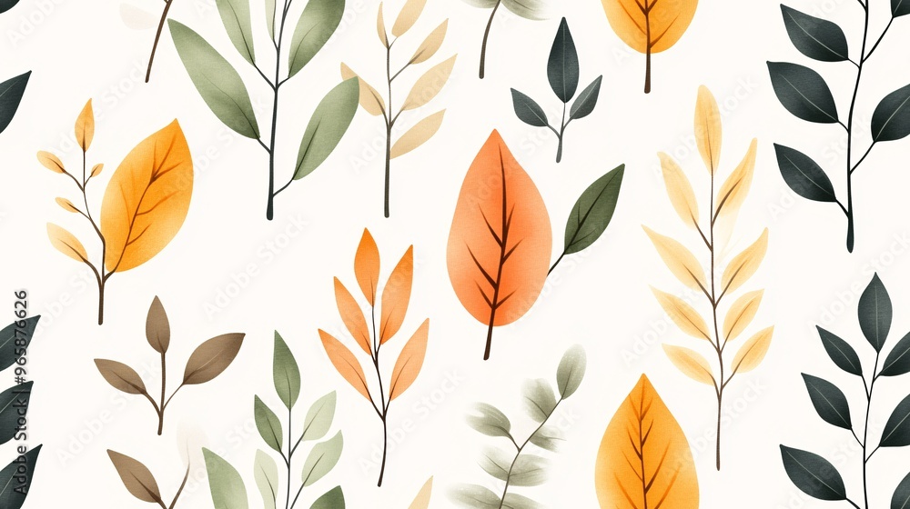 Autumn Leaves Watercolor Seamless Pattern: A vibrant and cheerful pattern featuring a collection of watercolor leaves in shades of orange, yellow, green, and brown. perfect for fall-themed projects Autumn Leaves Watercolor Seamless Pattern: A vibrant and cheerful pattern featuring a collection of watercolor leaves in shades of orange, yellow, green, and brown. perfect for fall-themed projects