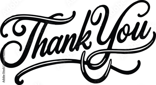 Elegant Hand-Drawn Thank You Vector Design on White Background
