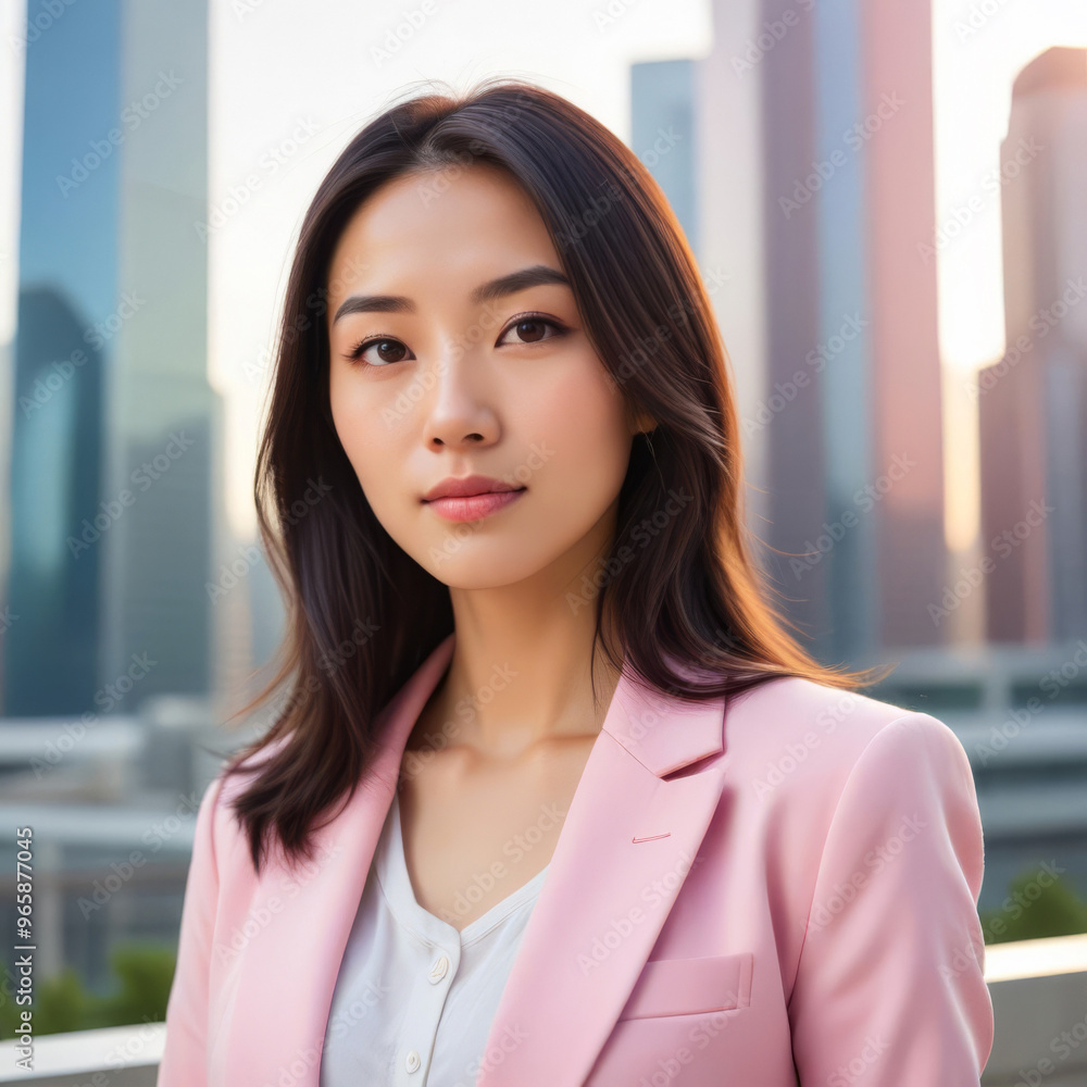 Portrait of a young Asian businesswoman in a pink business suit Portrait of a young Asian businesswoman in a pink business suit