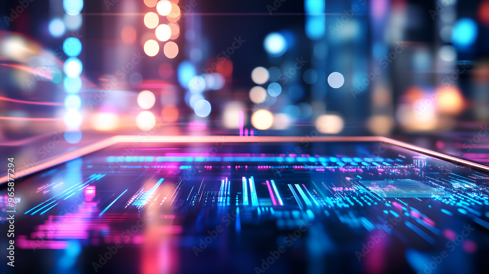 digital technology background with colorful lights; concept of fast changes, artificial intelligence, growing possibilities; copy space; tech widescreen backdrop digital technology background with colorful lights; concept of fast changes, artificial intelligence, growing possibilities; copy space; tech widescreen backdrop
