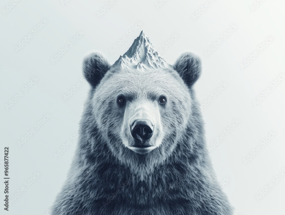A majestic grizzly bear with a snow-capped mountain peak on its head, creating a surreal and powerful image. A majestic grizzly bear with a snow-capped mountain peak on its head, creating a surreal and powerful image.