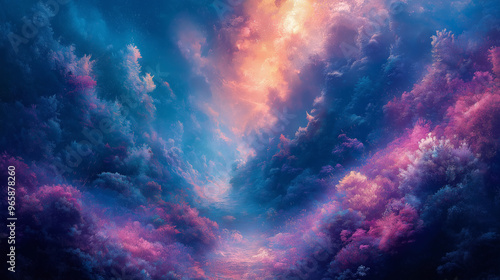 A colorful sky with a purple and orange cloud