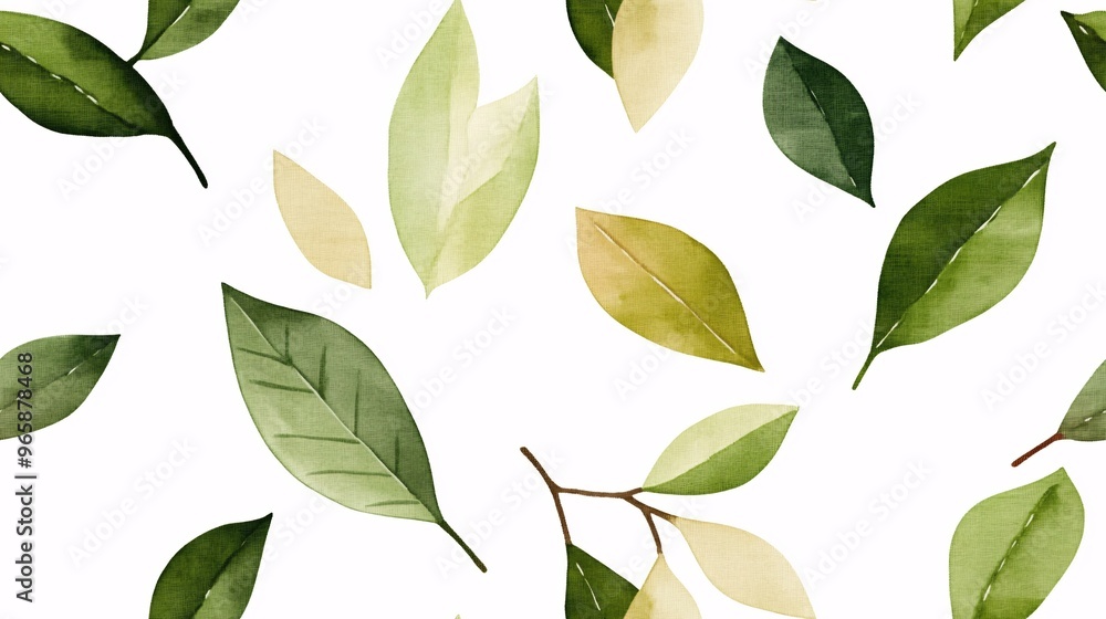 Watercolor Green Leaves Seamless Pattern: A delicate and serene pattern of watercolor green leaves, perfect for adding a touch of nature to your designs. Watercolor Green Leaves Seamless Pattern: A delicate and serene pattern of watercolor green leaves, perfect for adding a touch of nature to your designs.